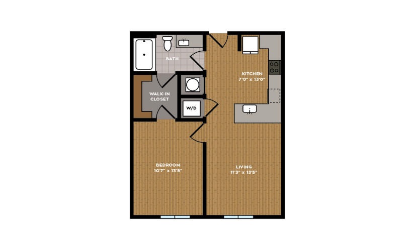1A-1 - 1 bedroom floorplan layout with 1 bathroom and 568 square feet