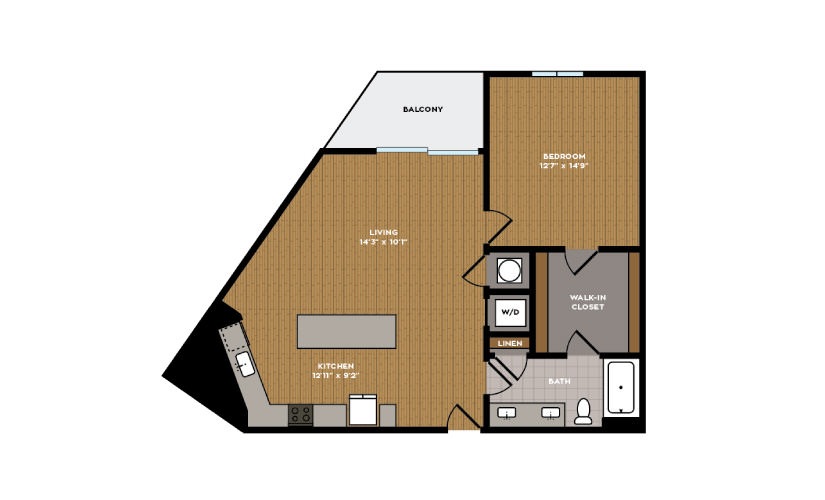 1D-1 - 1 bedroom floorplan layout with 1 bathroom and 803 square feet