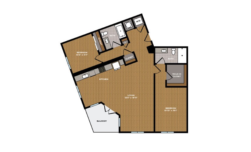 2D-1 - 2 bedroom floorplan layout with 2 bathrooms and 1168 square feet