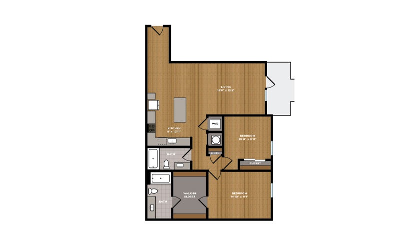 2F-1 - 2 bedroom floorplan layout with 2 bathrooms and 1083 square feet