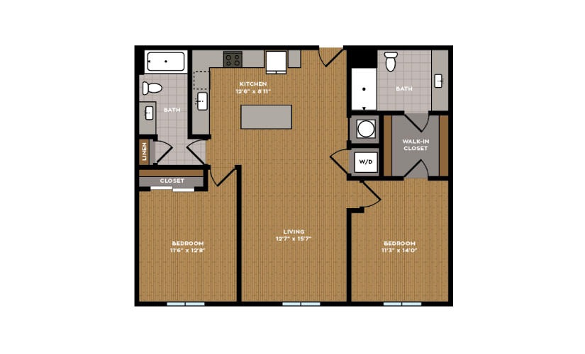 2G-1 - 2 bedroom floorplan layout with 2 bathrooms and 1011 square feet